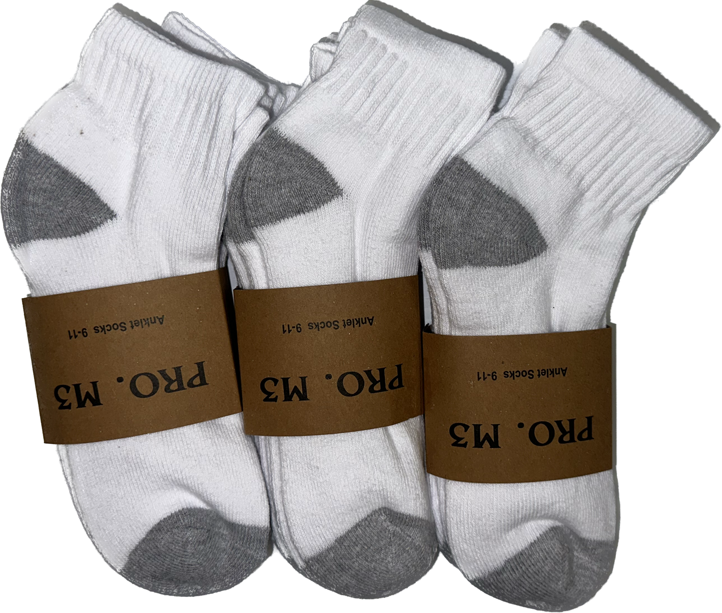 12 Pairs No Show Socks White & Black - Pro M3