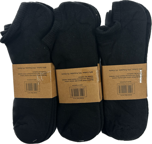 12 Pairs No Show Socks White & Black - Pro M3