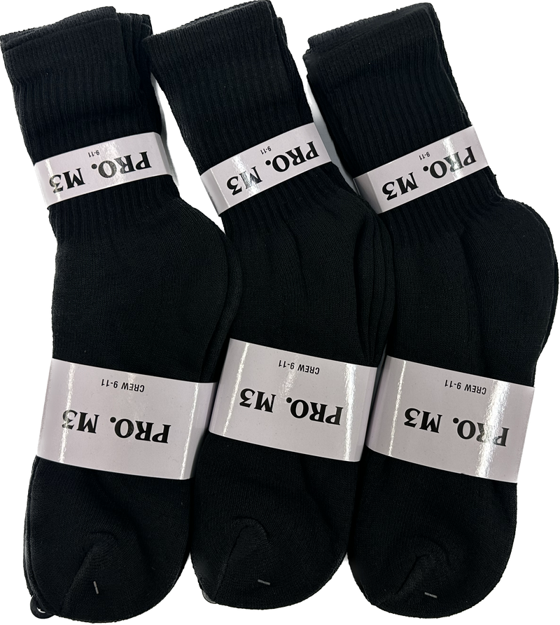 12 Pairs Crew Socks White & Black - Pro M3