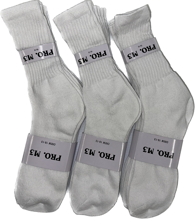 12 Pairs Crew Socks White & Black - Pro M3