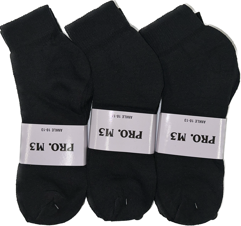 12 Pairs Ankle Socks White & Black - Pro M3